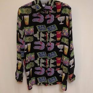PIANO silk blouse M beach theme